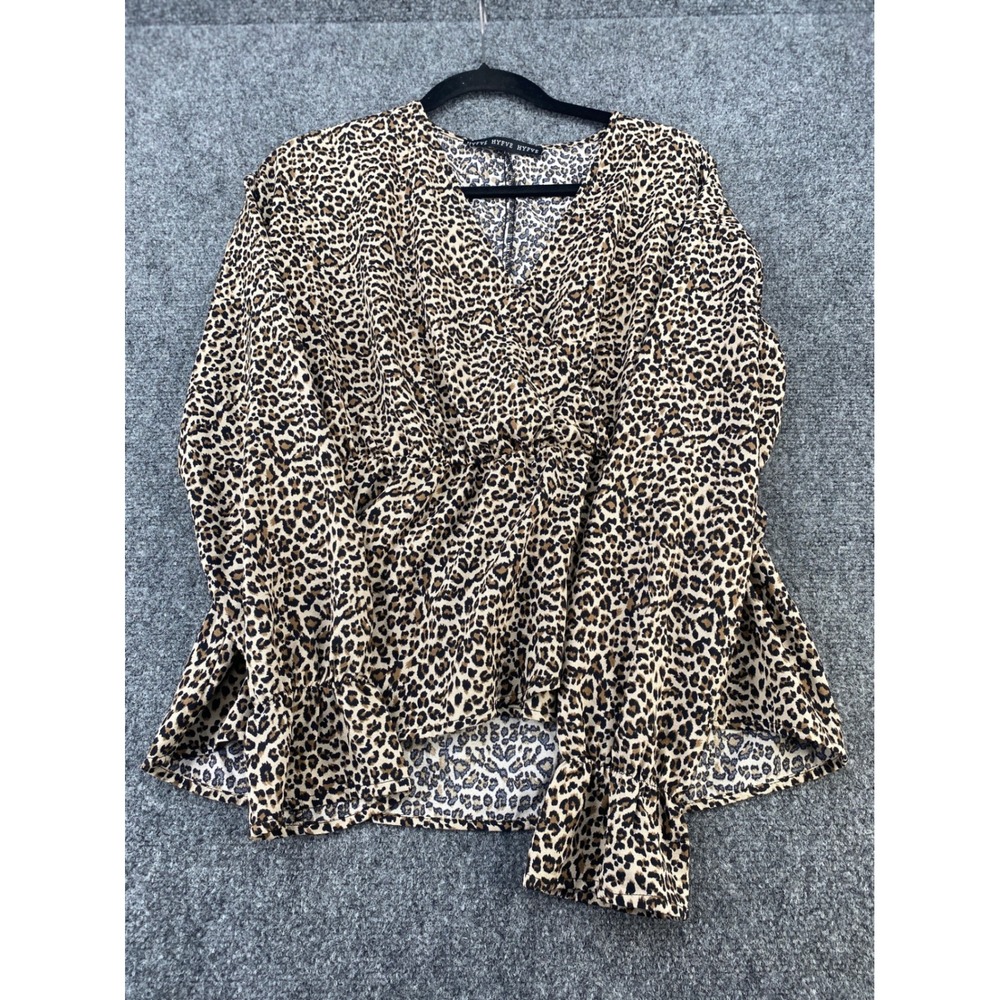 Hype Leopard Print Surplice Blouse Womens Medium Brown Animal Wrap Peplum Top